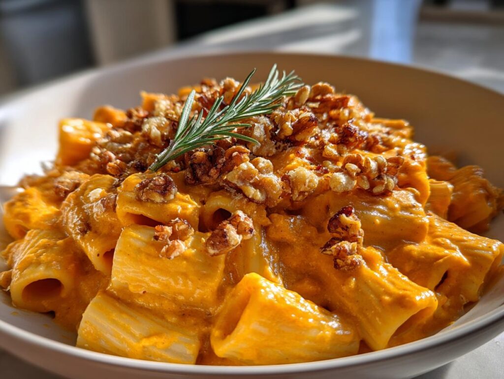 Pumpkin Rigatoni with Rosemary Walnut Crispies